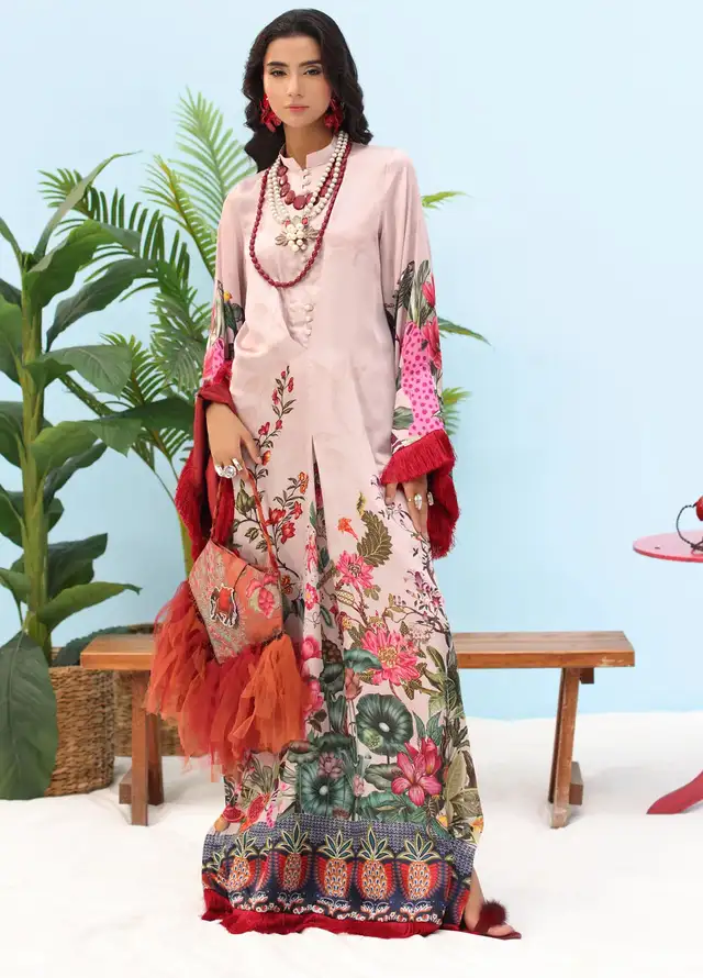 Resort by Musferah Pret Printed Silk 1 Piece Suit Blush Rose